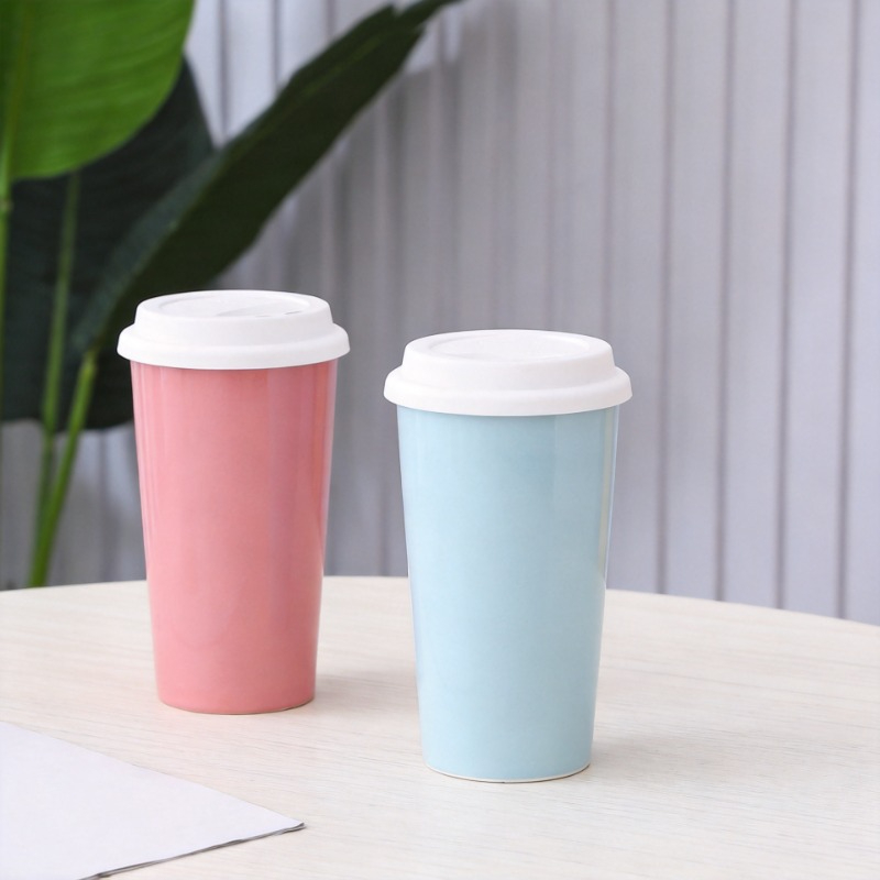 Coffee Tea Love - 심플 세라믹 밀크티 컵 450ML 실리콘