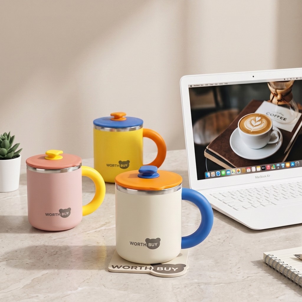 Double Wall Mug - 304 스테인리스 스틸 커피 머그컵, 뚜껑과