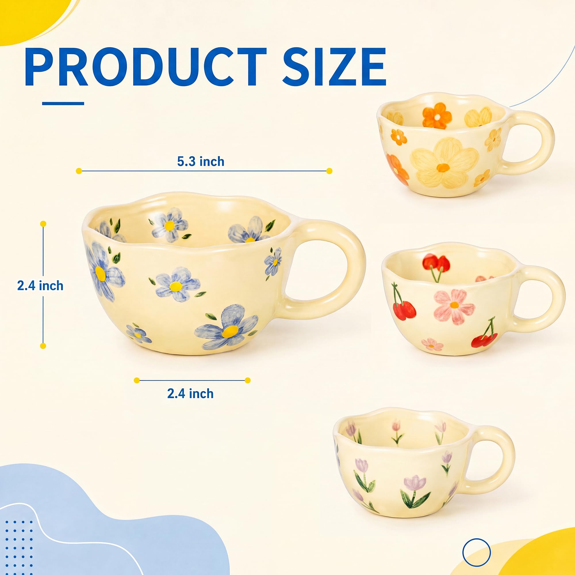 4개 세트 귀여운 핸드 페인팅 꽃무늬 독특한 커피 머그 - Coffee Tea Love 리뷰 및 가격