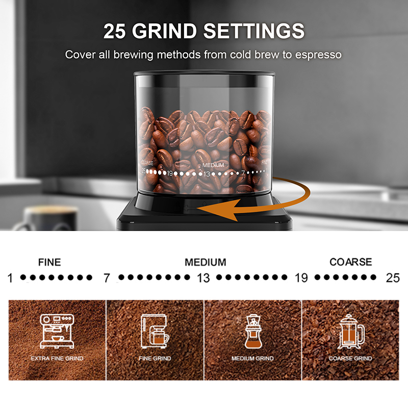 커피 그라인더 자동 전기 원추형 그라인더 (파우더 블로 - French Press Glass 리뷰 및 가격
