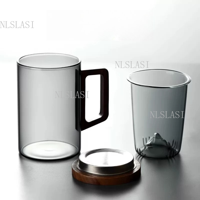 스모키 그레이 이중벽 유리 티 머그 나무 손잡이 내장형 - Double Wall Mug 리뷰 및 가격
